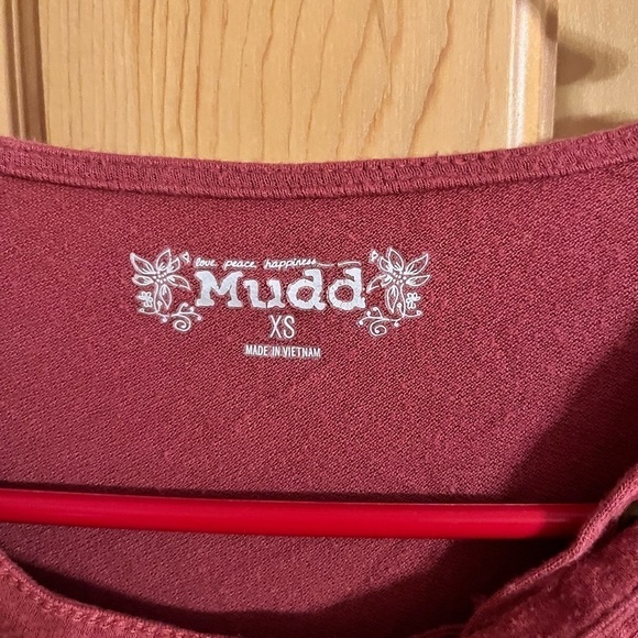 Mudd Lace Front Long Sleeve Tee Junior XS Teen School Tween Burgundy Rust Soft - Picture 7 of 16